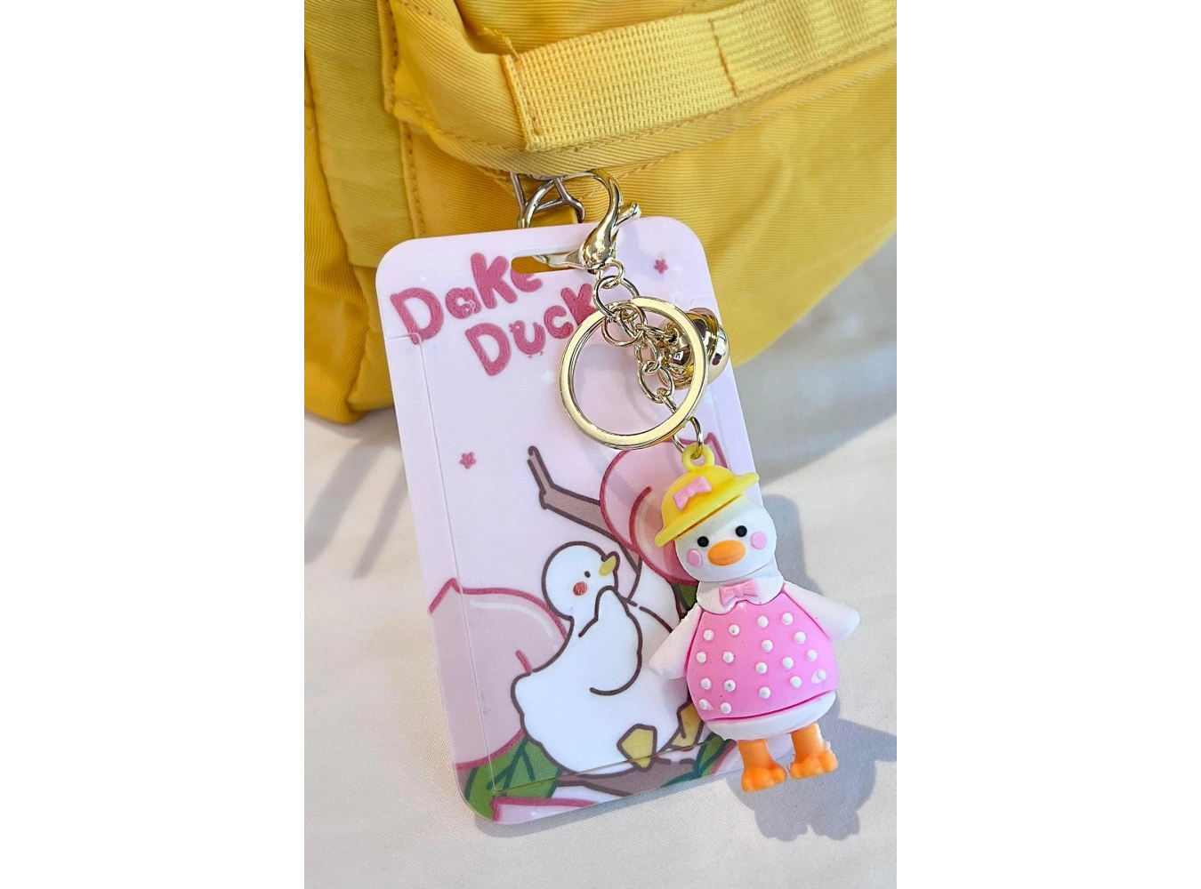 Pembe Ördek Figürlü Kartlıklı Anahtarlık