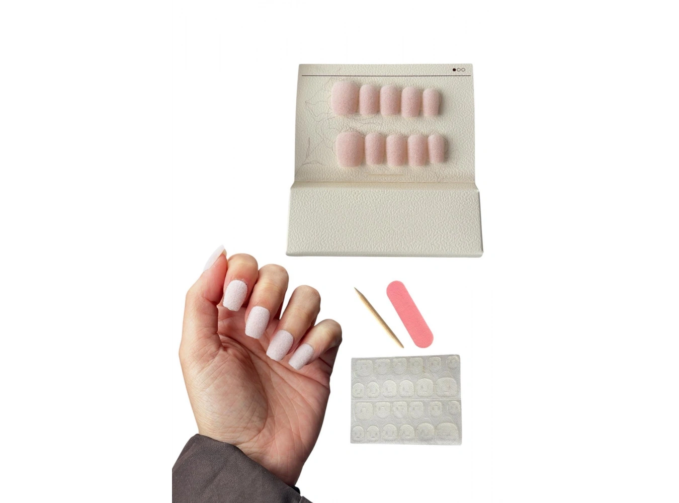 Pembe Renk 10lu Kadife Takma Tırnak (Yapıştırıcılı)