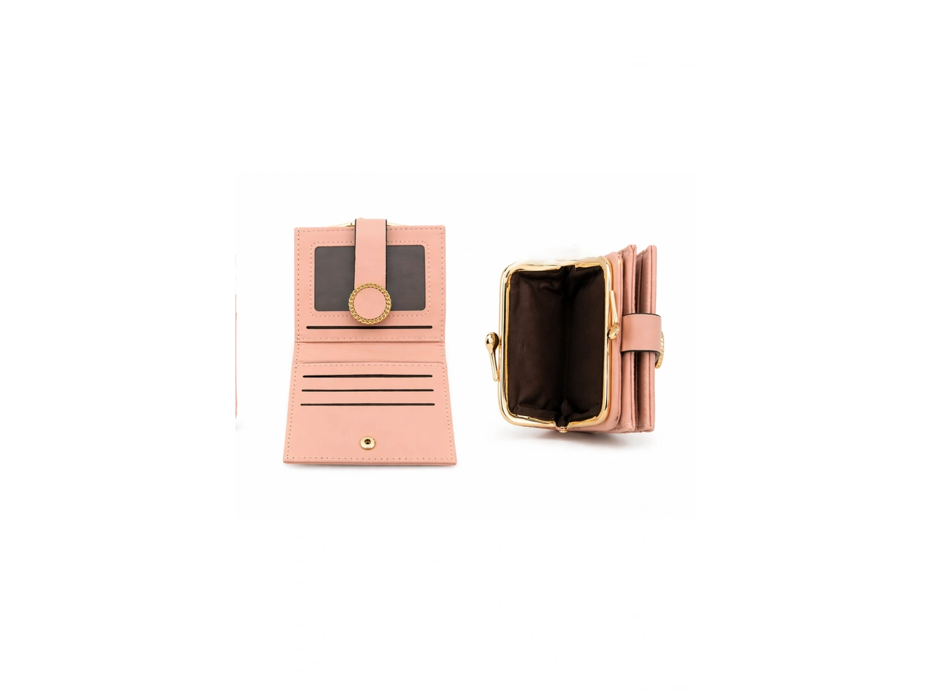 Pembe Renk 2 Bölmeli Deri Kadın Kartlık/Cüzdan