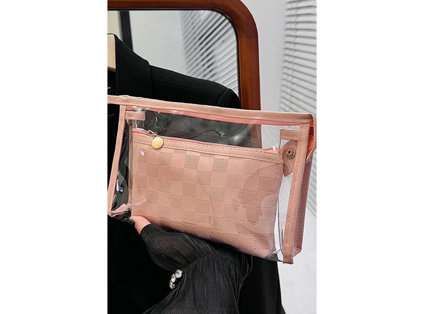 Pembe Renk 2li Şeffaf Makyaj Çantası