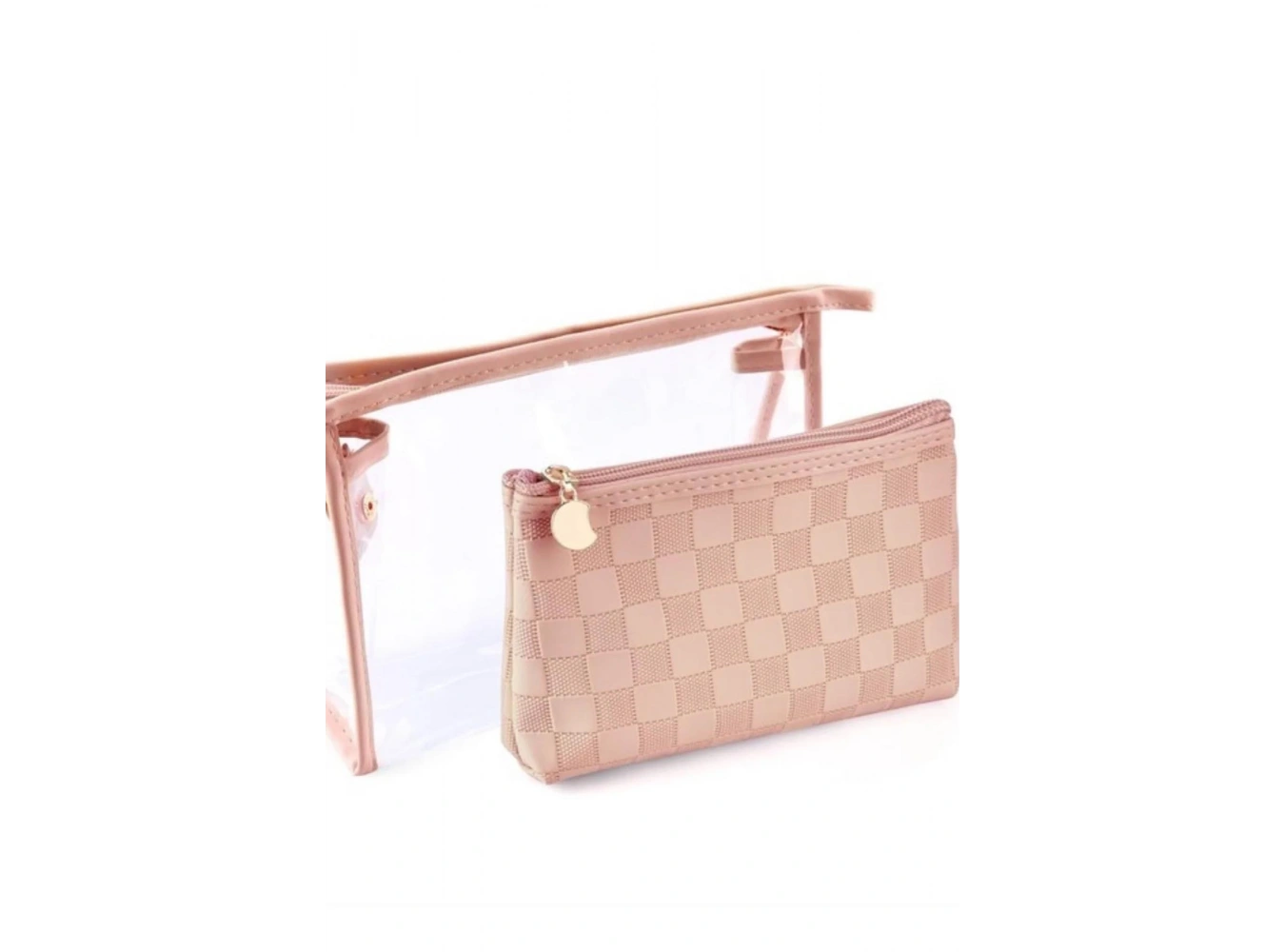 Pembe Renk 2li Şeffaf Makyaj Çantası