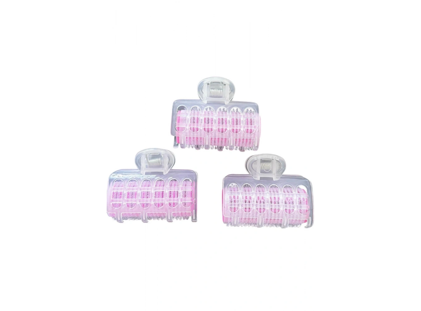 Pembe Renk 3lü Bigudi Cırtlı Mandal Tokalı/ Yapışkanlı Saç Bigudisi