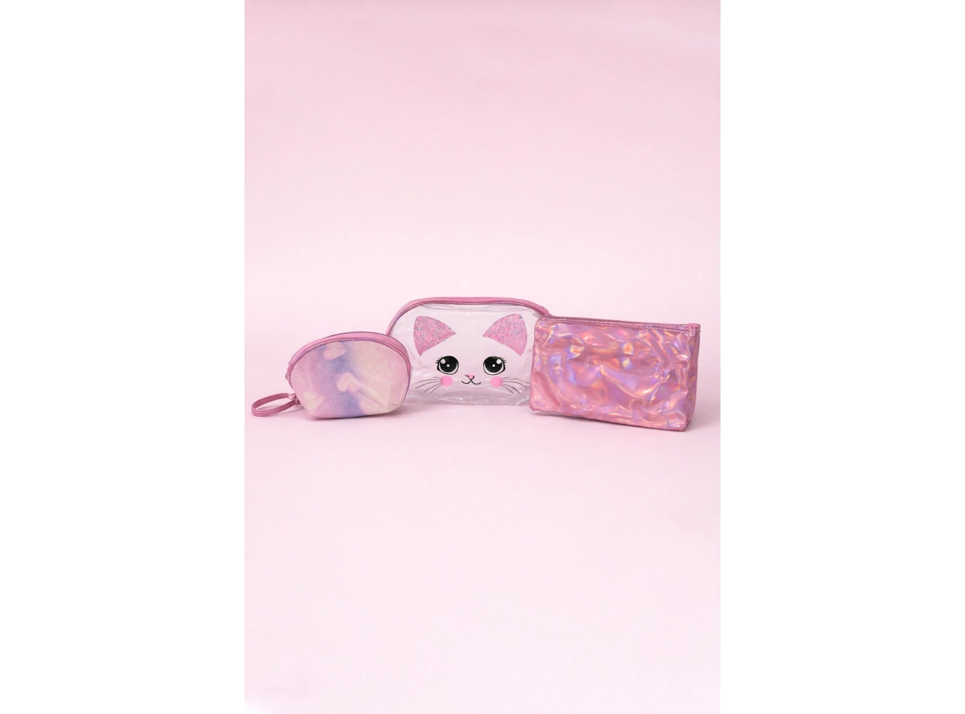 Pembe Renk 3lü Makyaj Çantası