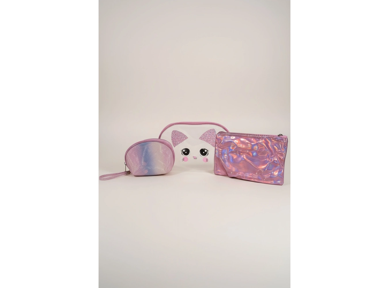 Pembe Renk 3lü Makyaj Çantası