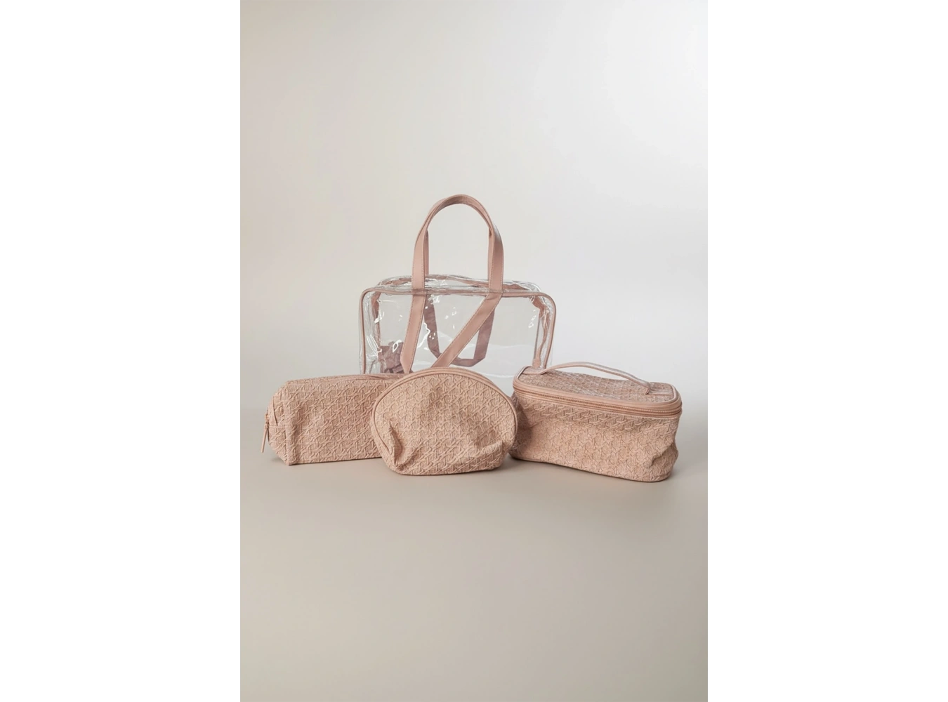 Pembe Renk 4lü Makyaj Çantası