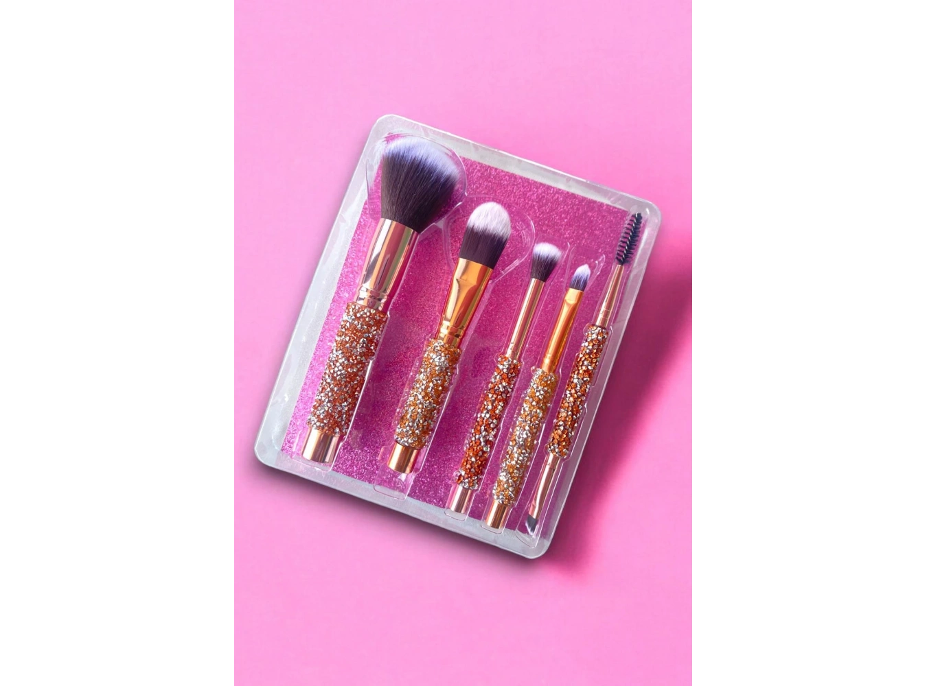 Pembe Renk 5li Sim Detaylı Makyaj Fırçası Seti