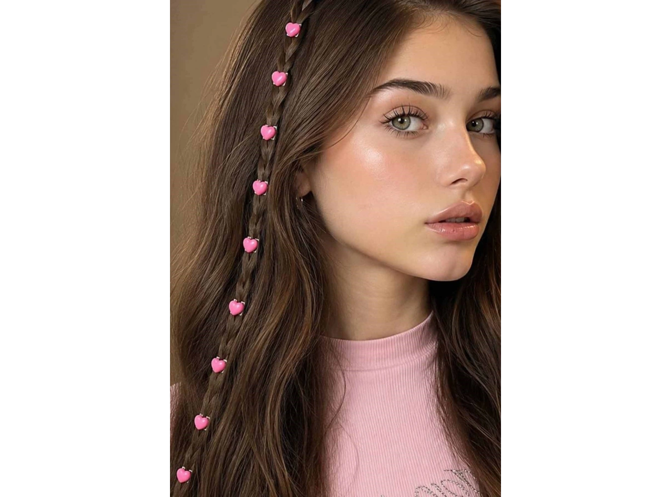 Pembe Renk 8li Kalp Figürlü Saç Küpesi