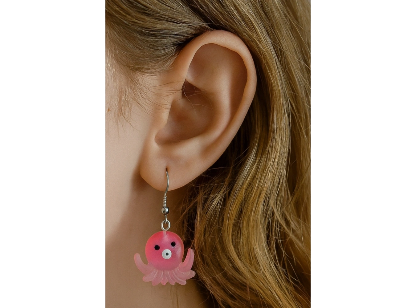 Pembe Renk Ahtapot Figürlü Çocuk Küpe (Çift)