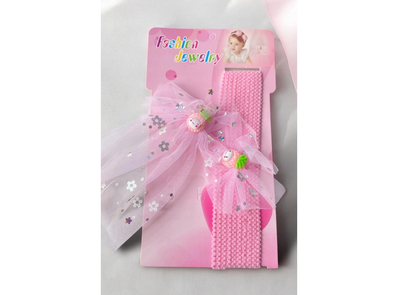 Pembe Renk Ananas Figürlü Yan Toka Ve Saç Bandı Set