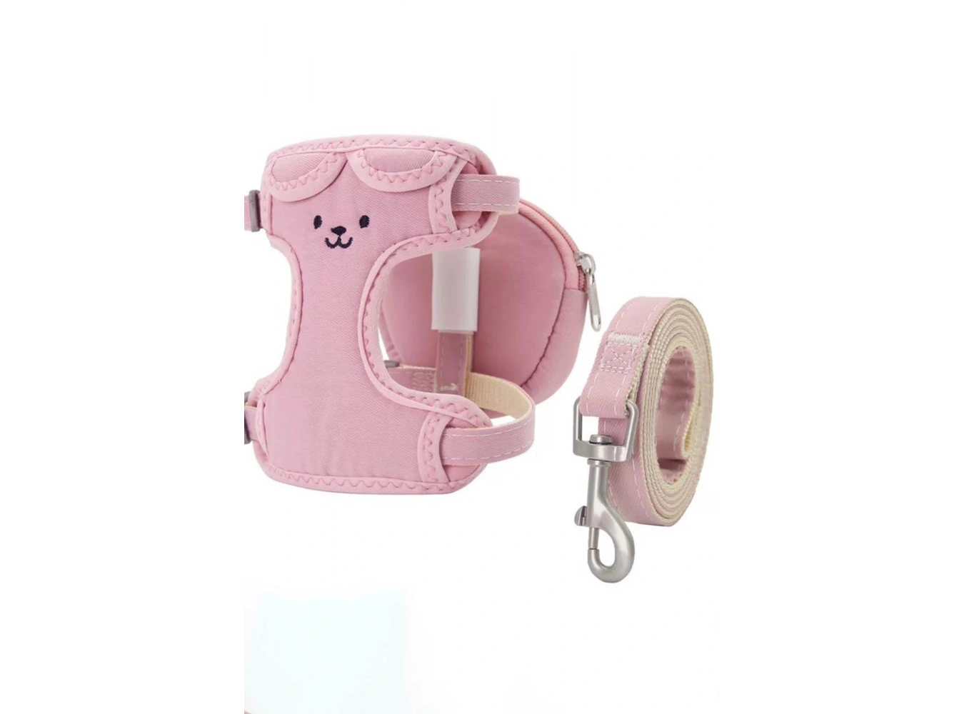 Pembe Renk Ayıcık Figürlü Çanta Detaylı Bel Göğüs Ayarlanabilir Kedi/Köpek Tasma