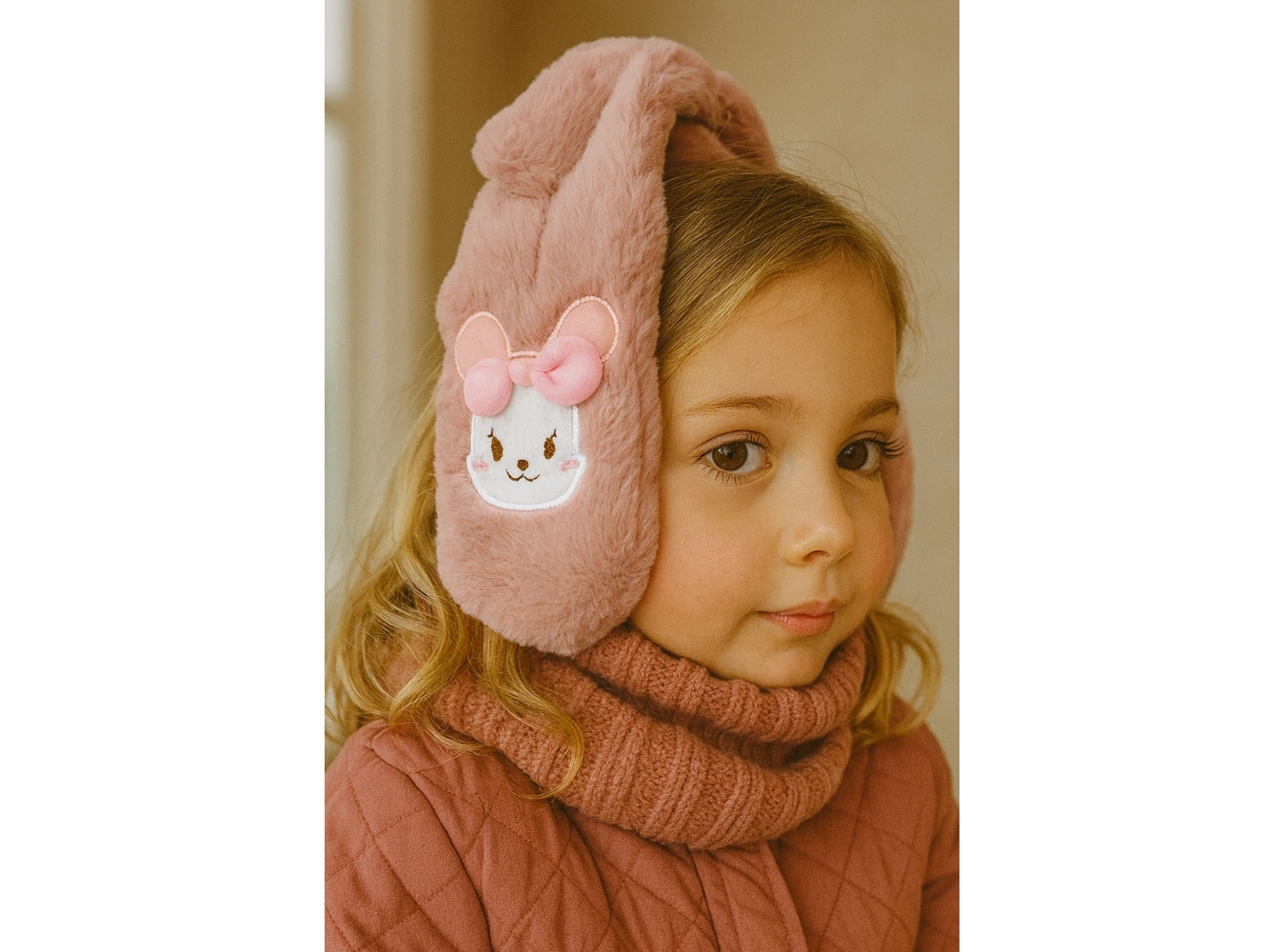 Pembe Renk Ayıcık Figürlü Peluş Çocuk Kulaklık