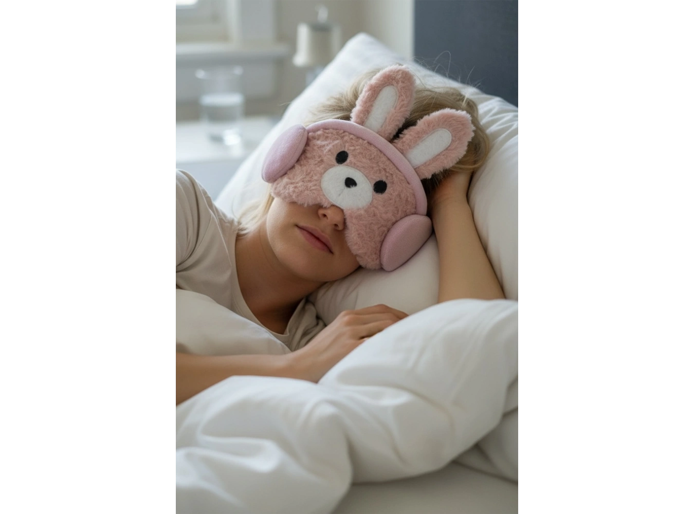 Pembe Renk Ayıcık Figürlü Peluş Uyku Bandı