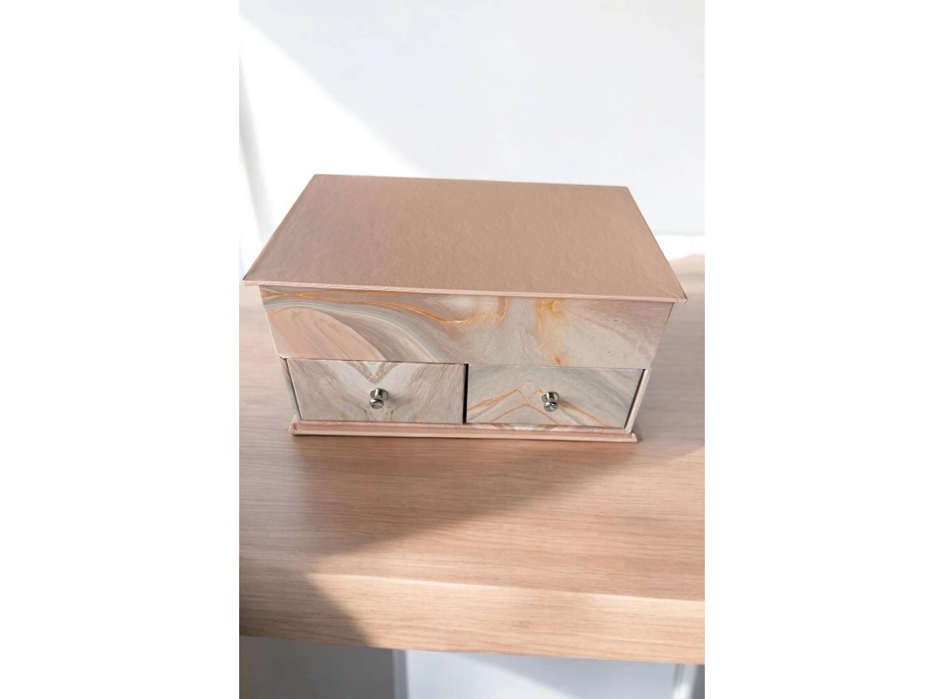 Pembe Renk Ayna Detaylı Bölmeli Çekmeceli Takı Organizeri