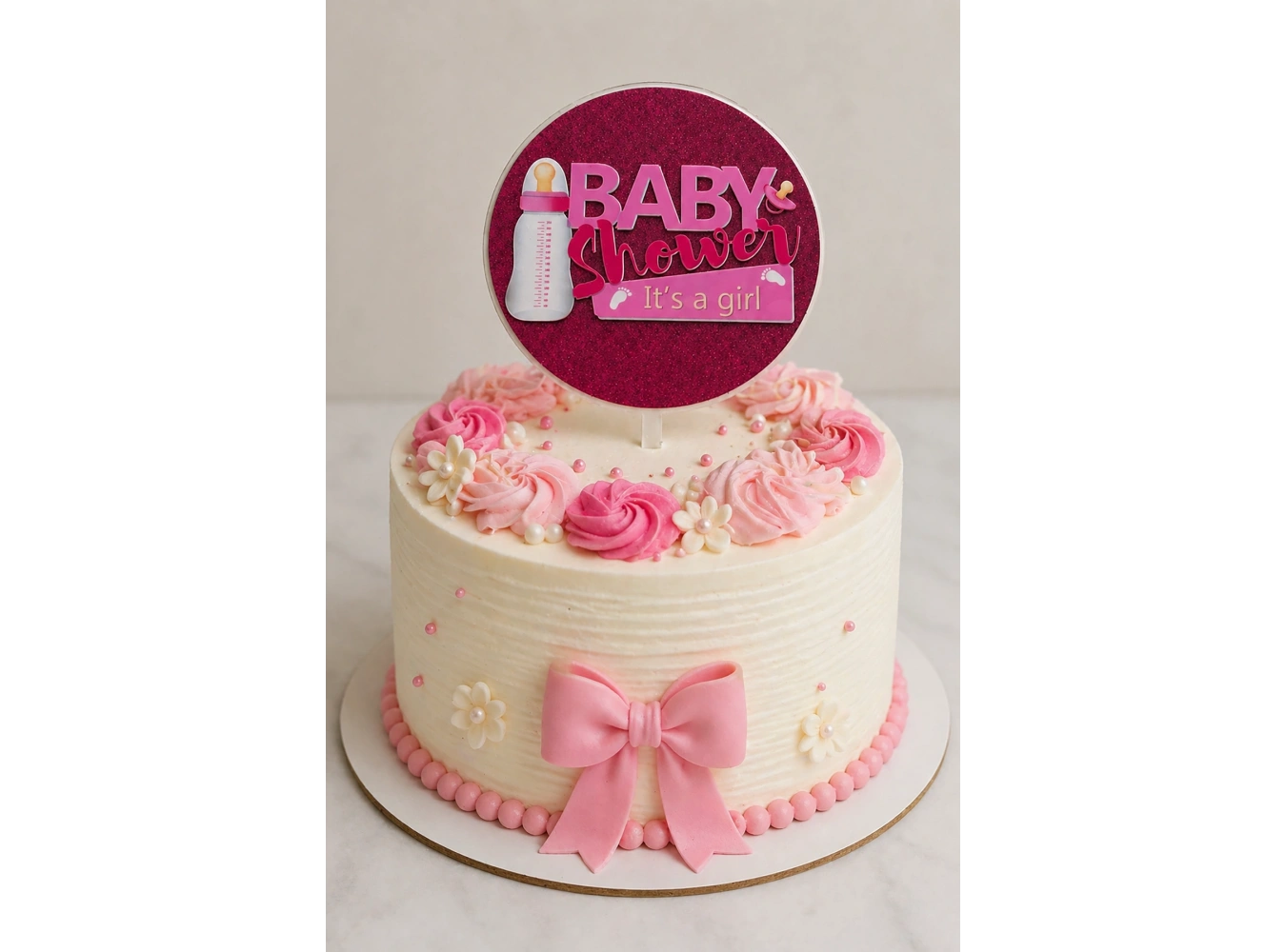 Pembe Renk Baby Shower Pasta Süsü