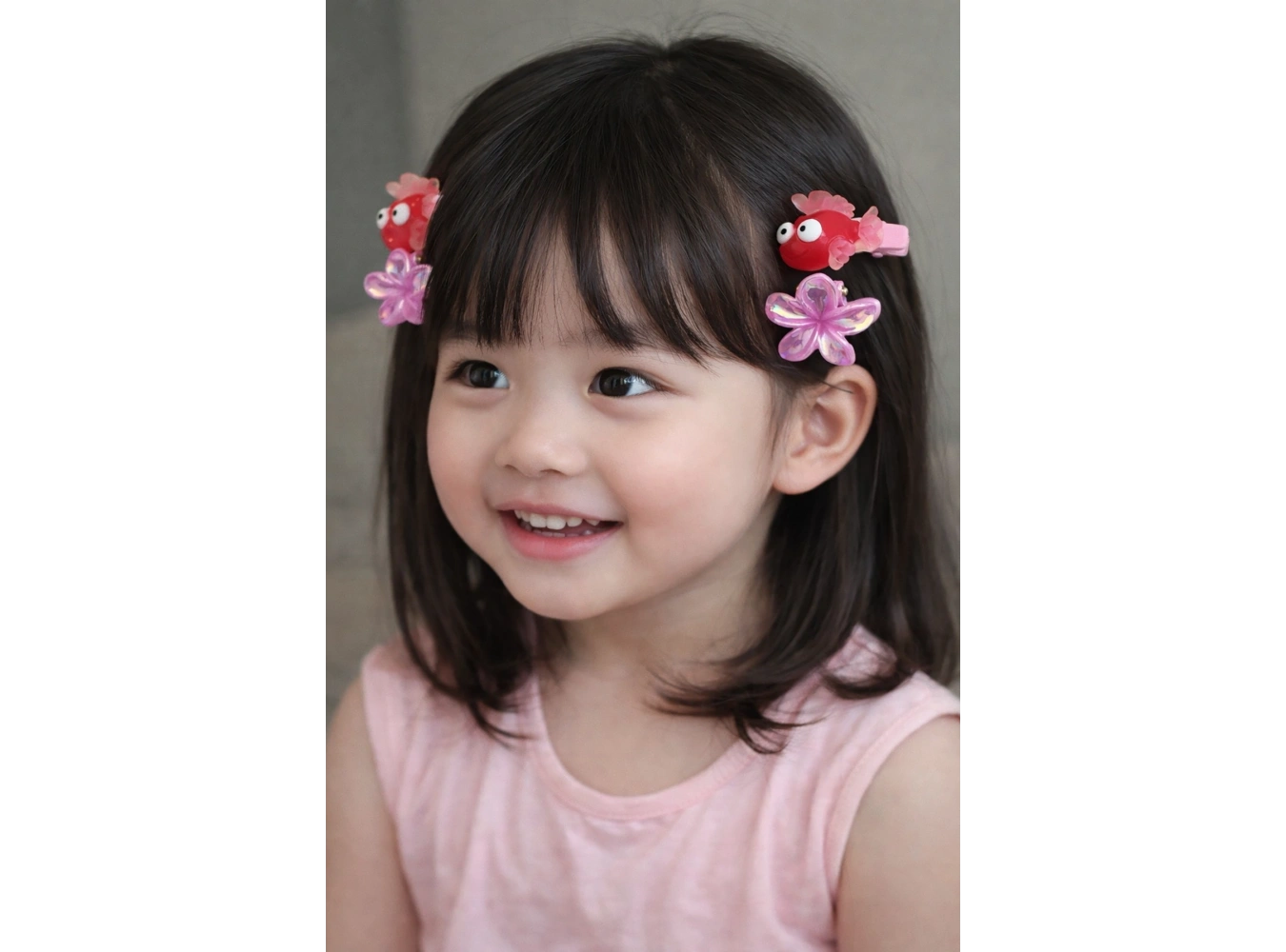 Pembe Renk Balık Ve Lotus Figürlü Mandal/Yan Toka Set