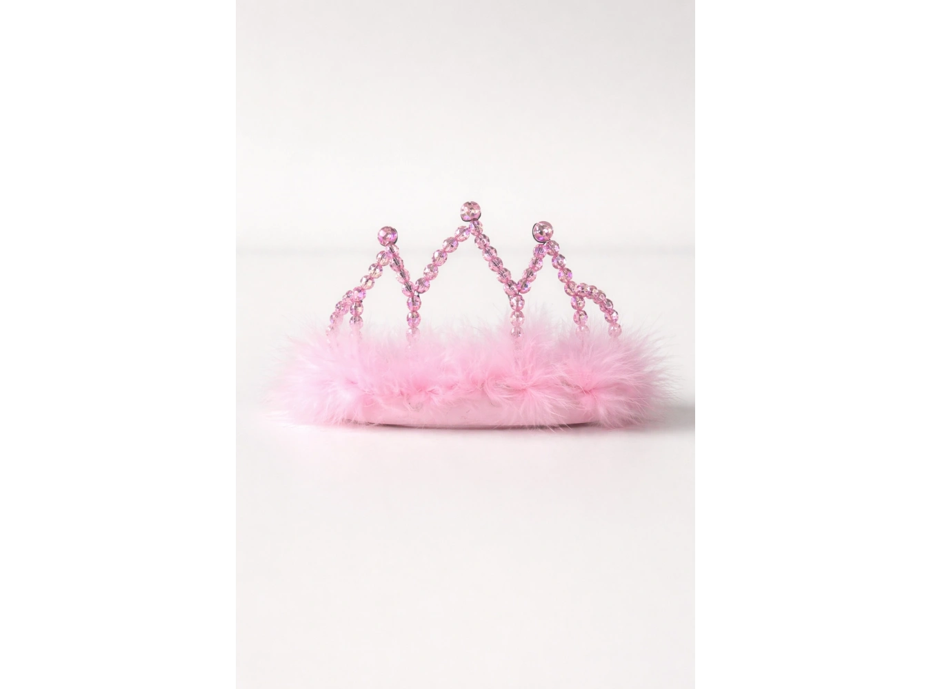 Pembe Renk Boncuk Detaylı Tüylü Taç