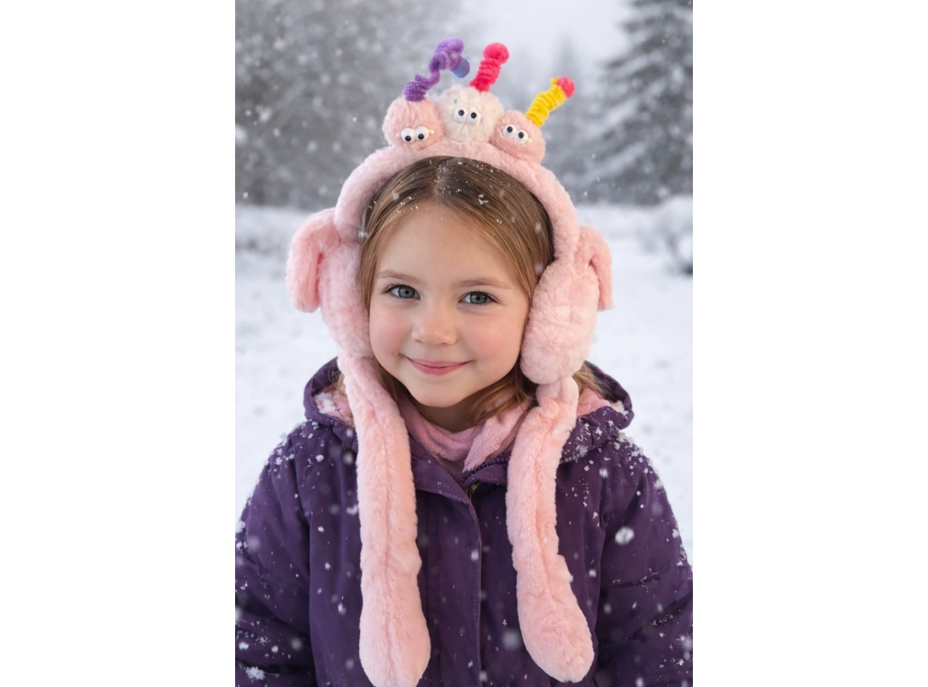 Pembe Renk Canavar Figürlü Kulakları Oynayan Peluş Kulaklık