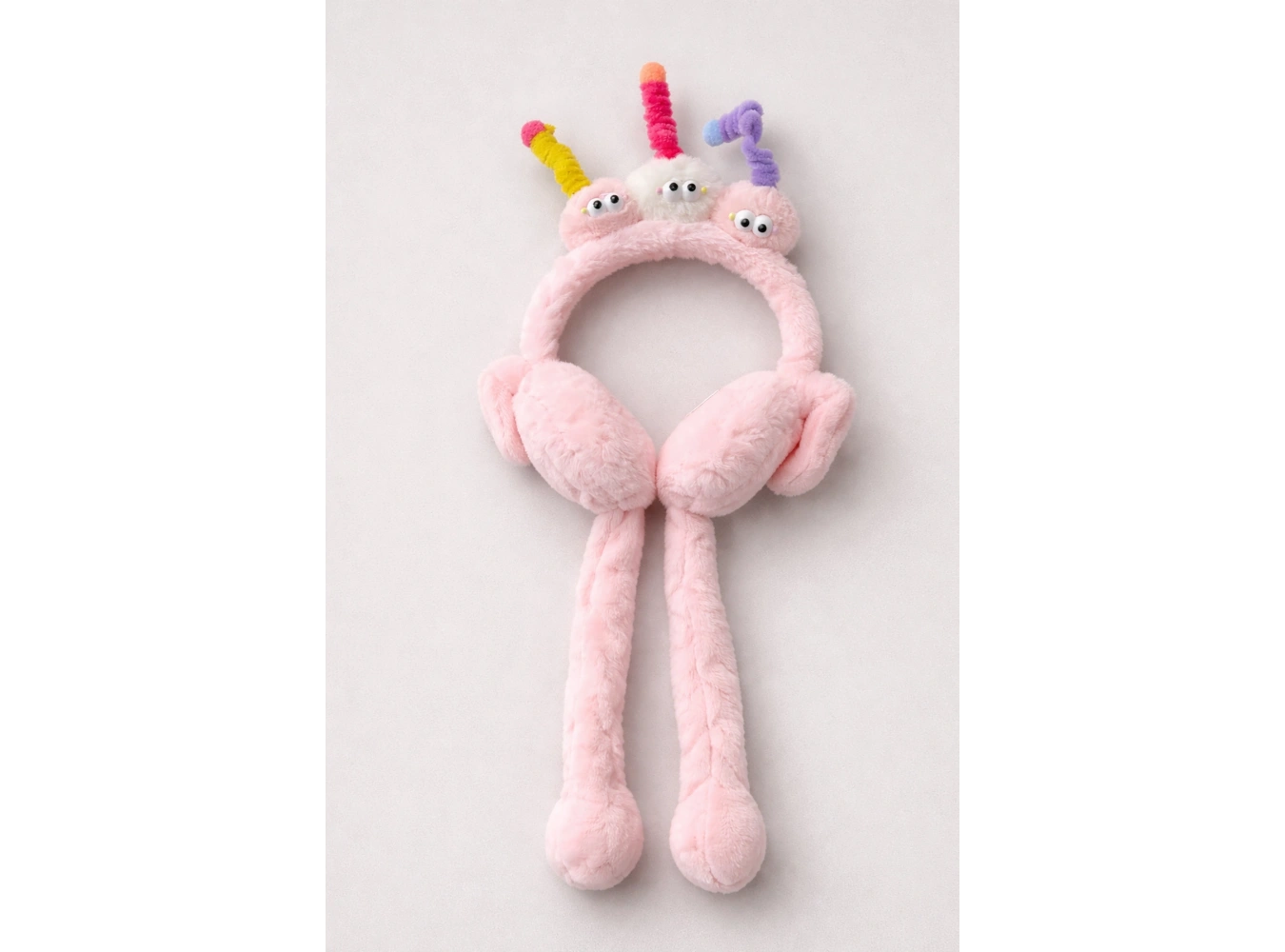 Pembe Renk Canavar Figürlü Kulakları Oynayan Peluş Kulaklık