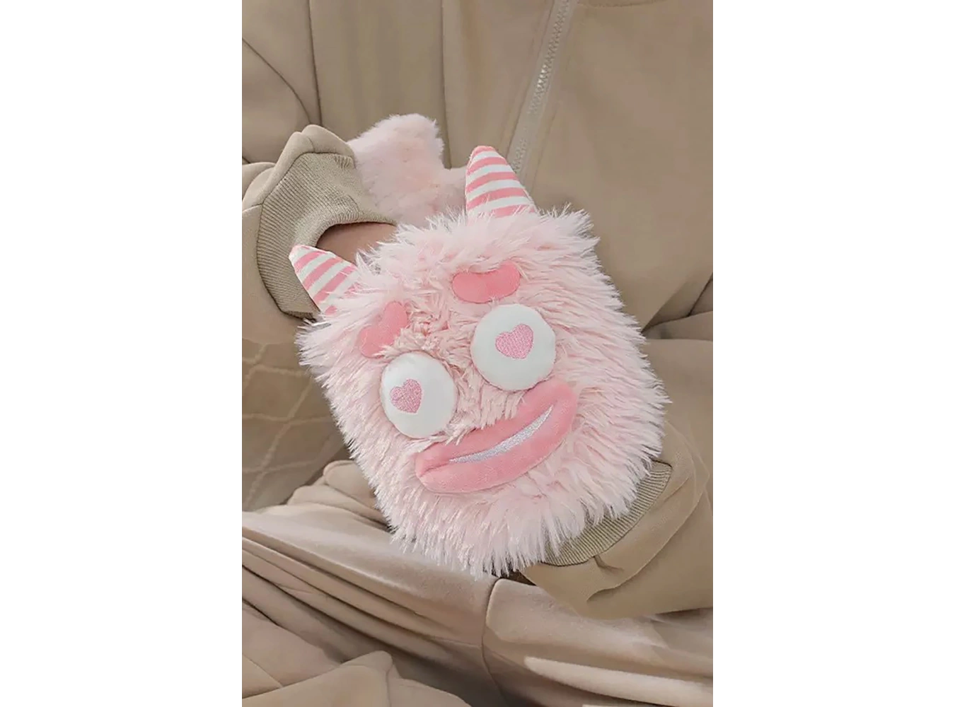 Pembe Renk Canavar Figürlü Peluş Sıcak Su Torbası