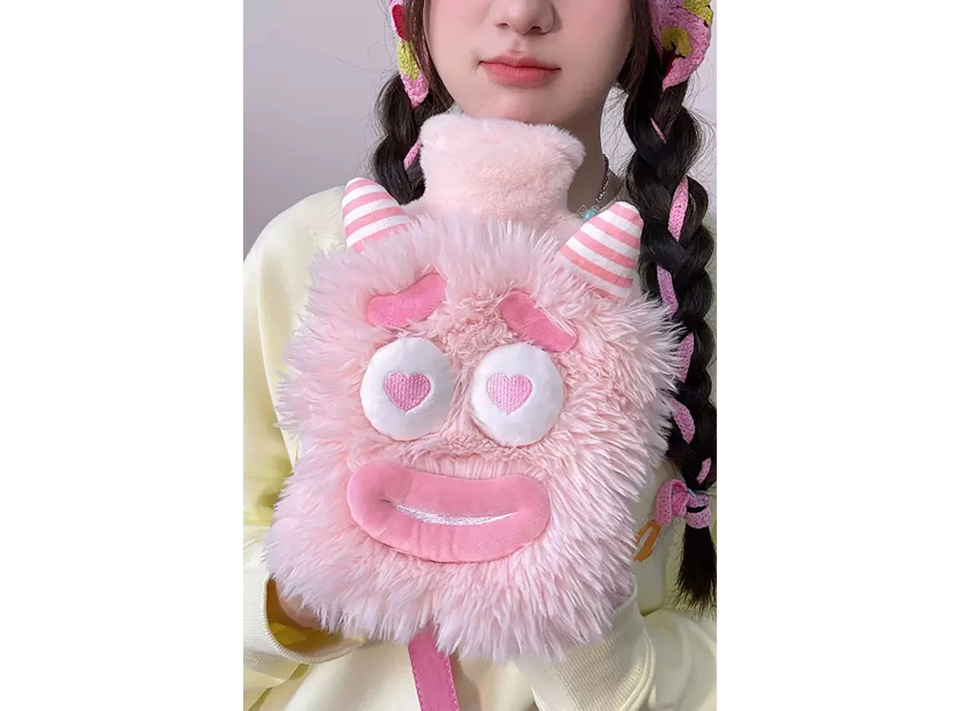 Pembe Renk Canavar Figürlü Peluş Sıcak Su Torbası