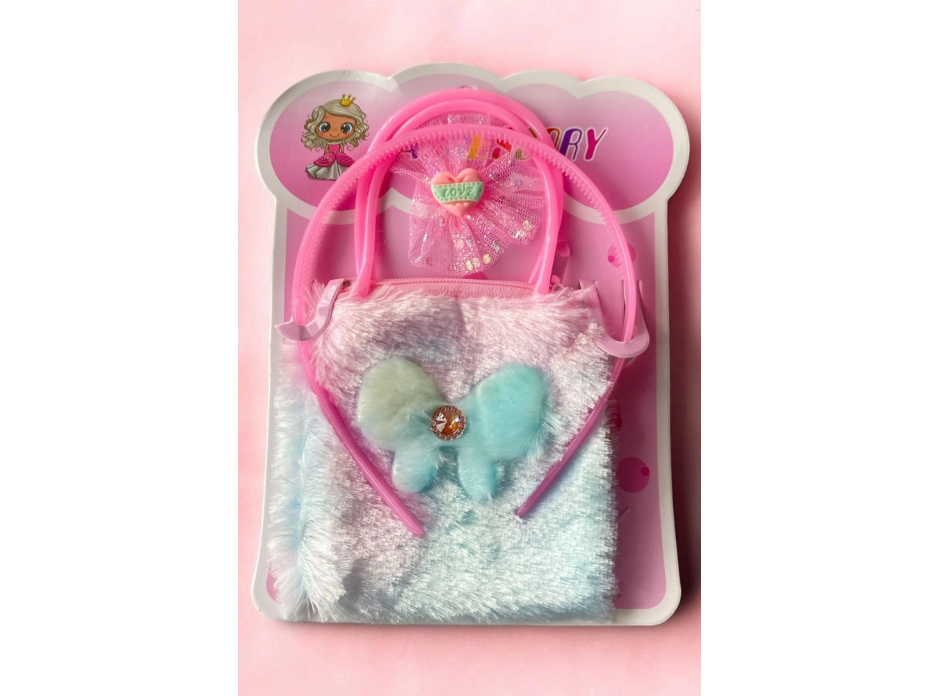 Pembe Renk Çanta/Taç/Havlu Toka Set