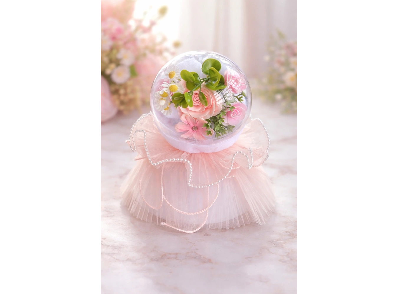 Pembe Renk Çiçek Aranjman Küresi