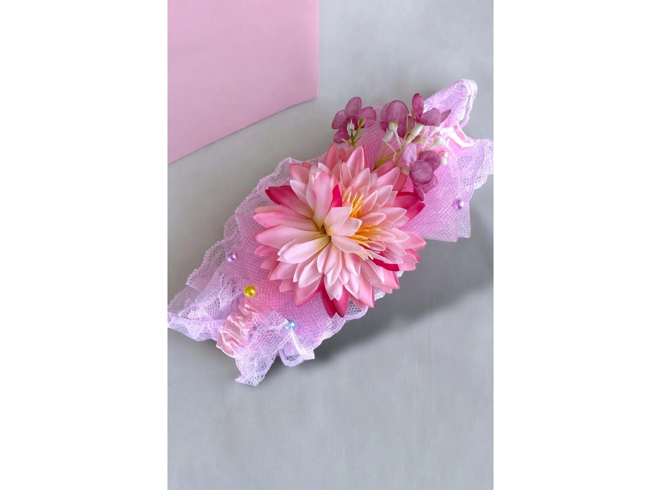 Pembe Renk Çiçek Figürlü Çocuk/ Bebek Saç Bandı