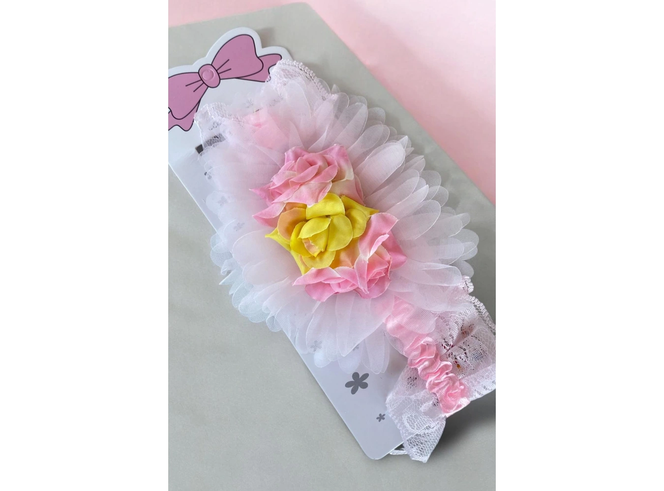 Pembe Renk Çiçek Figürlü Çocuk/ Bebek Saç Bandı