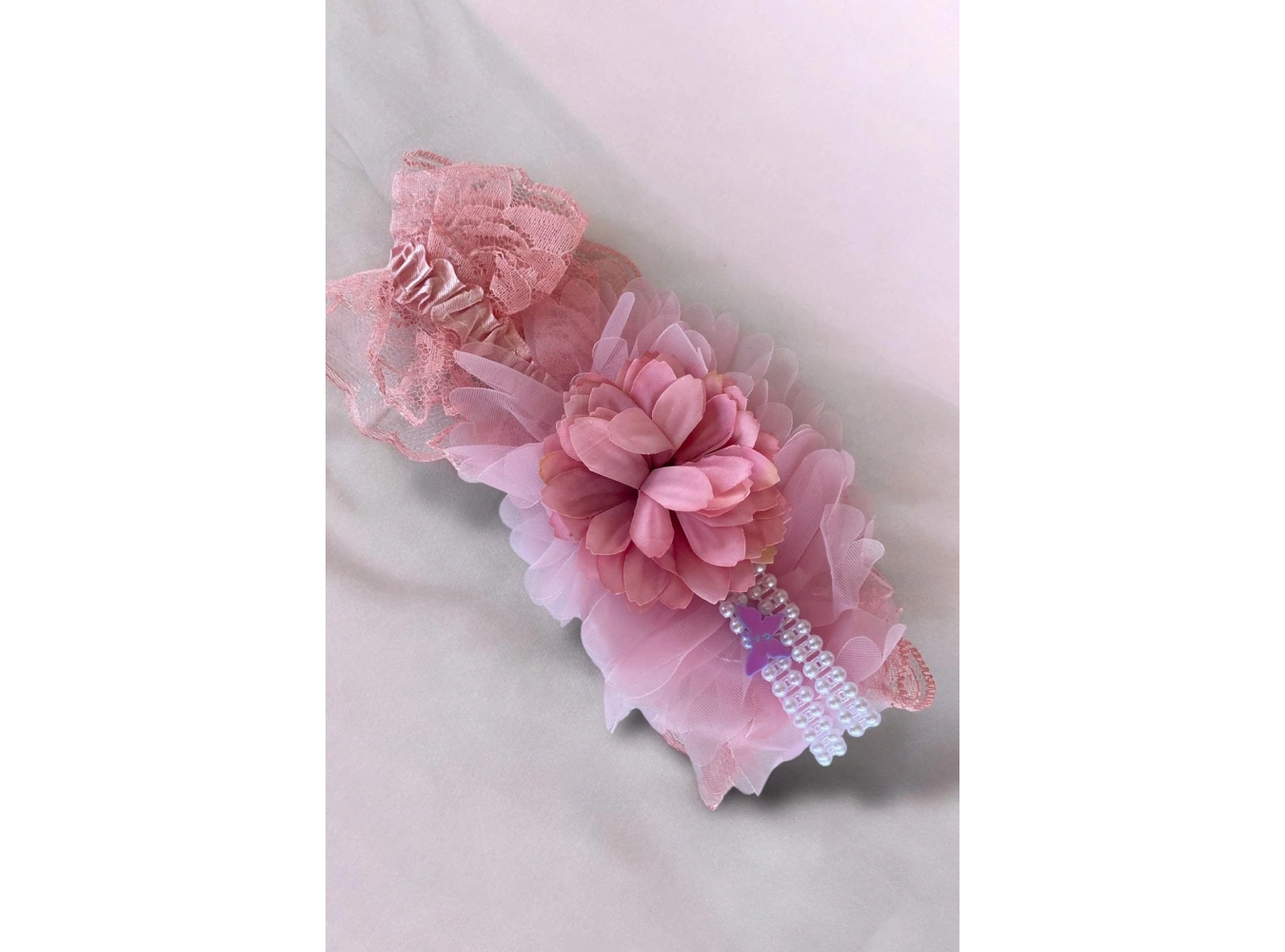 Pembe Renk Çiçek Figürlü Çocuk/ Bebek  Saç Bandı