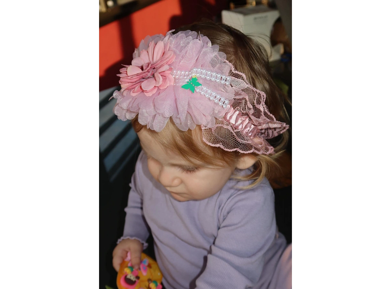 Pembe Renk Çiçek Figürlü Çocuk/ Bebek Saç Bandı