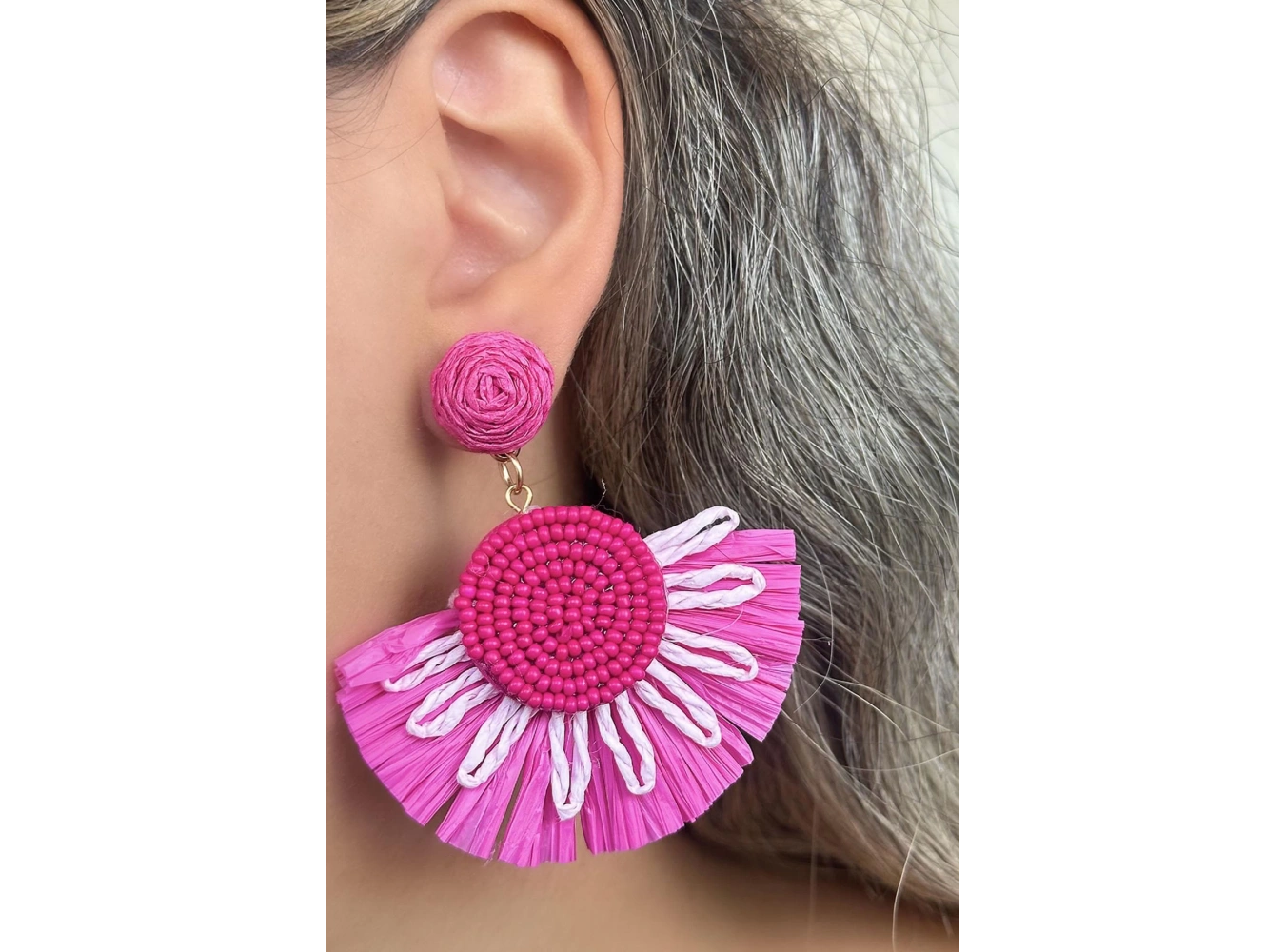 Pembe Renk Çiçek Figürlü Küpe (Çift)