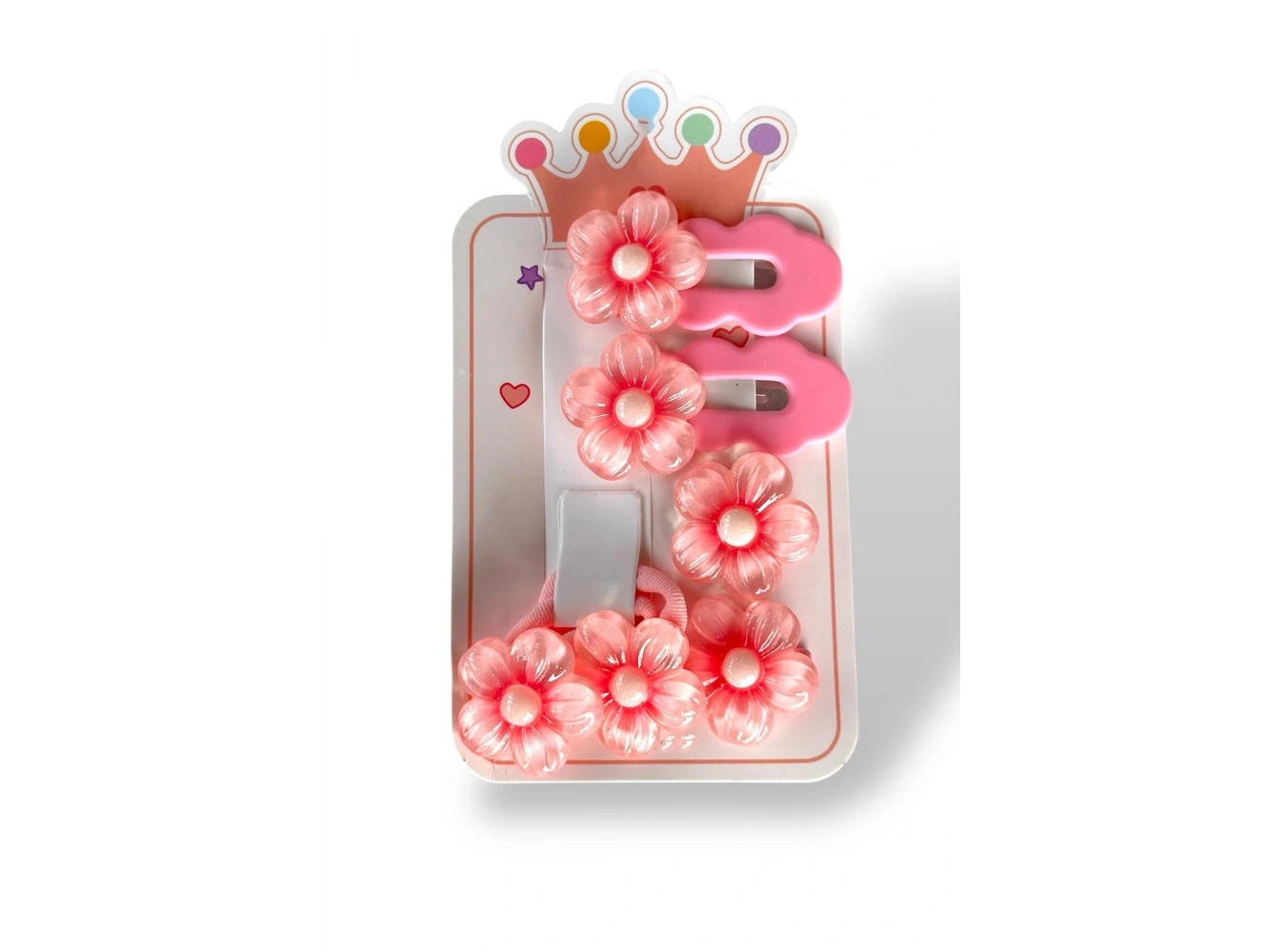 Pembe Renk Çiçek Figürlü Lastik, Yan Toka Set