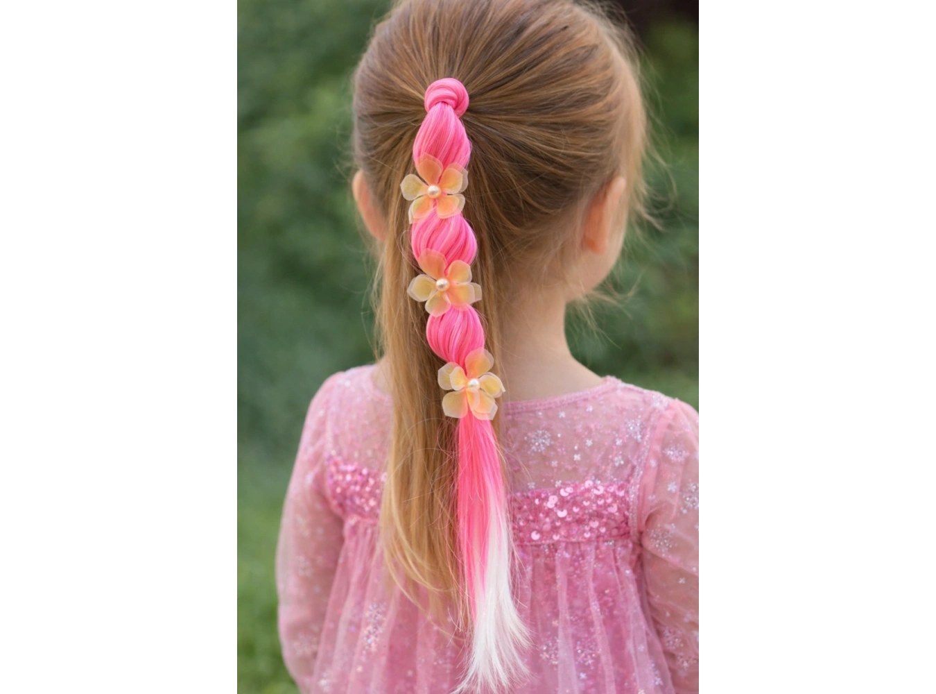 Pembe Renk Çiçek Figürlü Saç Detaylı Lastik Toka
