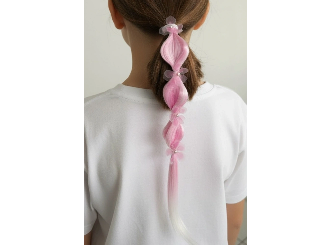 Pembe Renk Çiçek Figürlü Saç Detaylı Lastik Toka