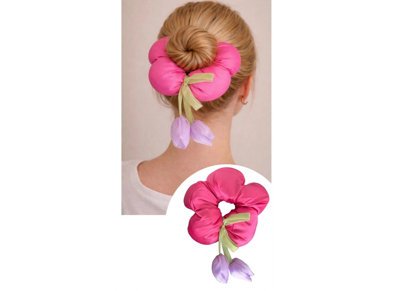 Pembe Renk Çiçek Figürlü Sallantılı Simit Toka