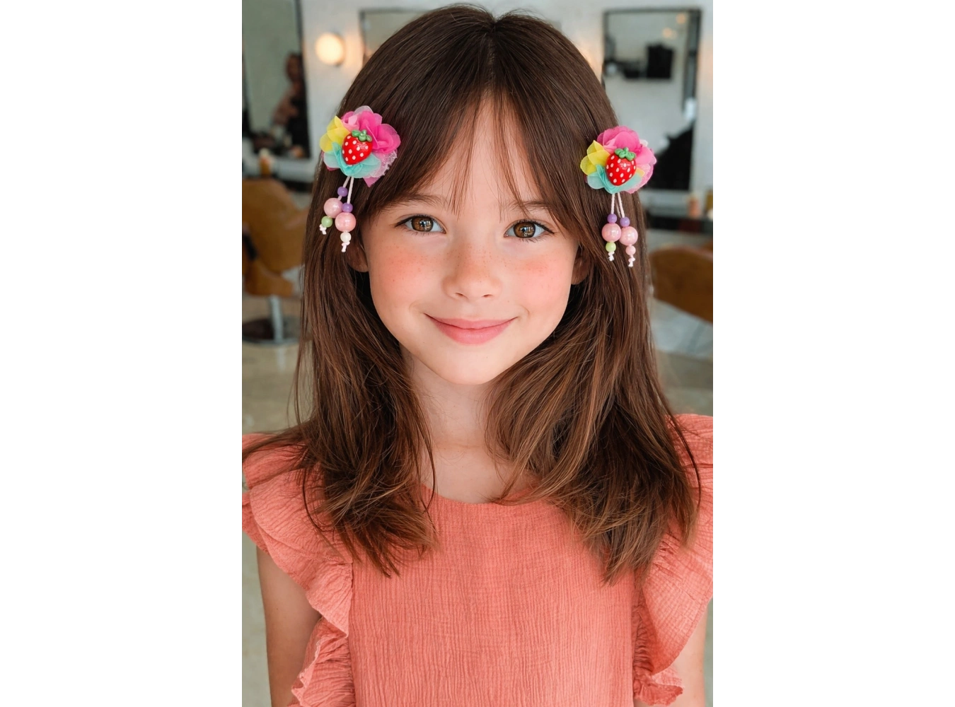 Pembe Renk Çilek Figürlü Boncuk Detaylı 2li Yan Toka Set