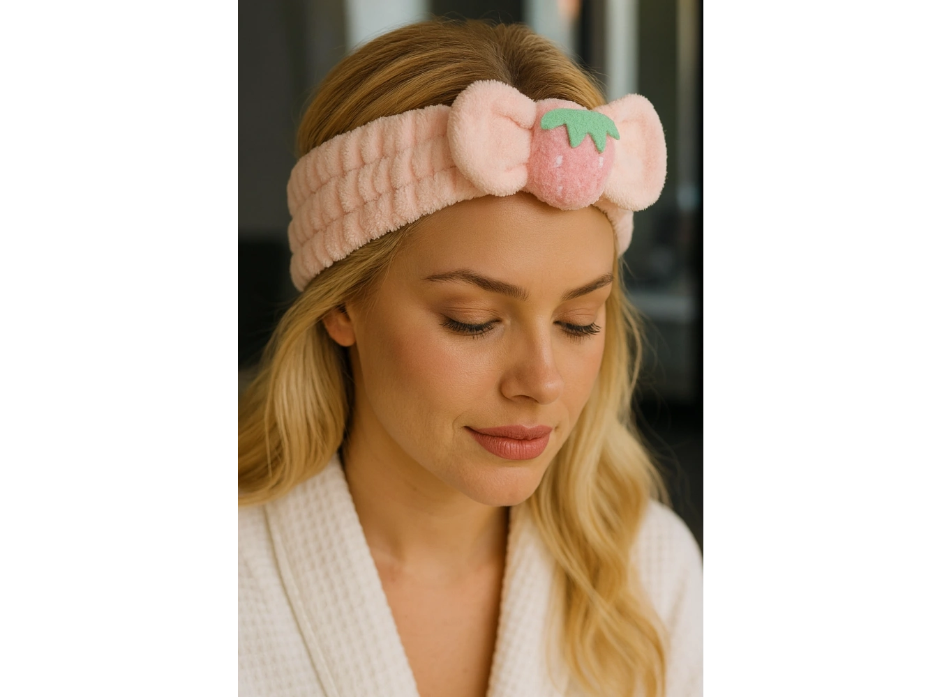 Pembe Renk Çilek Figürlü Peluş Saç Bandı