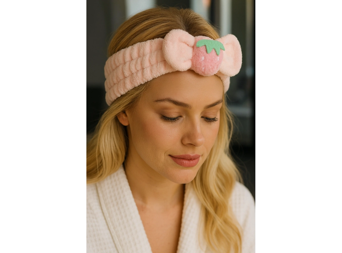 Pembe Renk Çilek Figürlü Peluş Saç Bandı