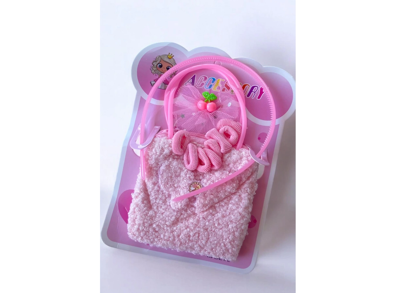 Pembe Renk Çocuk Çanta Toka Taç Set