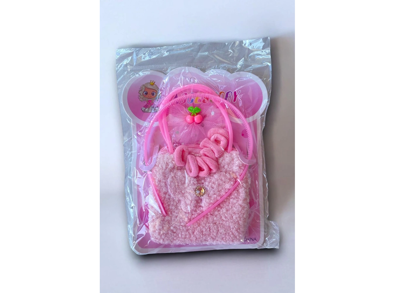 Pembe Renk Çocuk Çanta Toka Taç Set