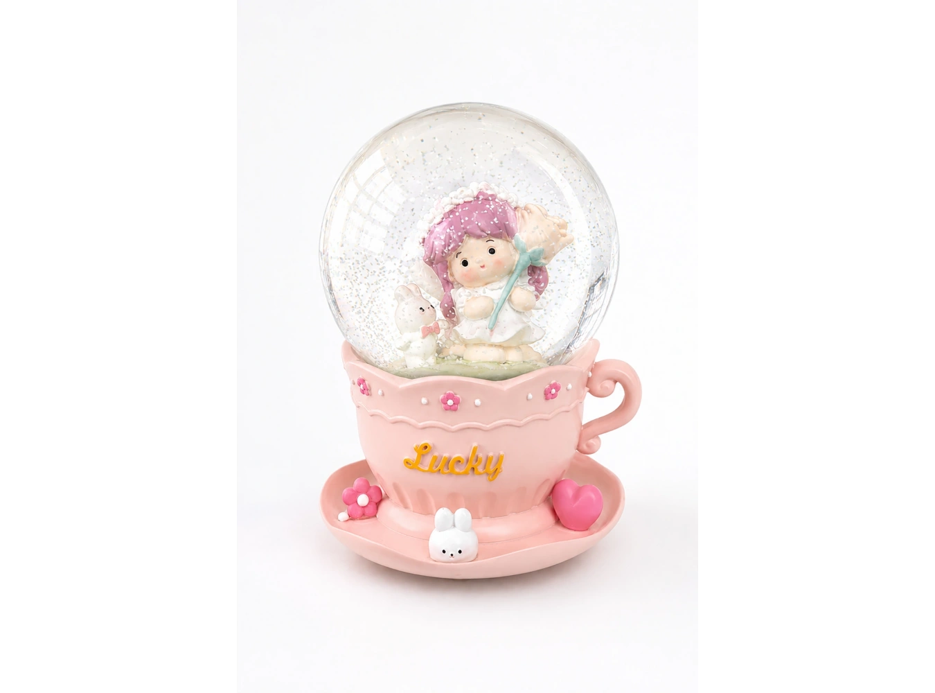 Pembe Renk Çocuk Figürlü Müzikli Ve Işıklı Kar Küresi(Büyük Boy)