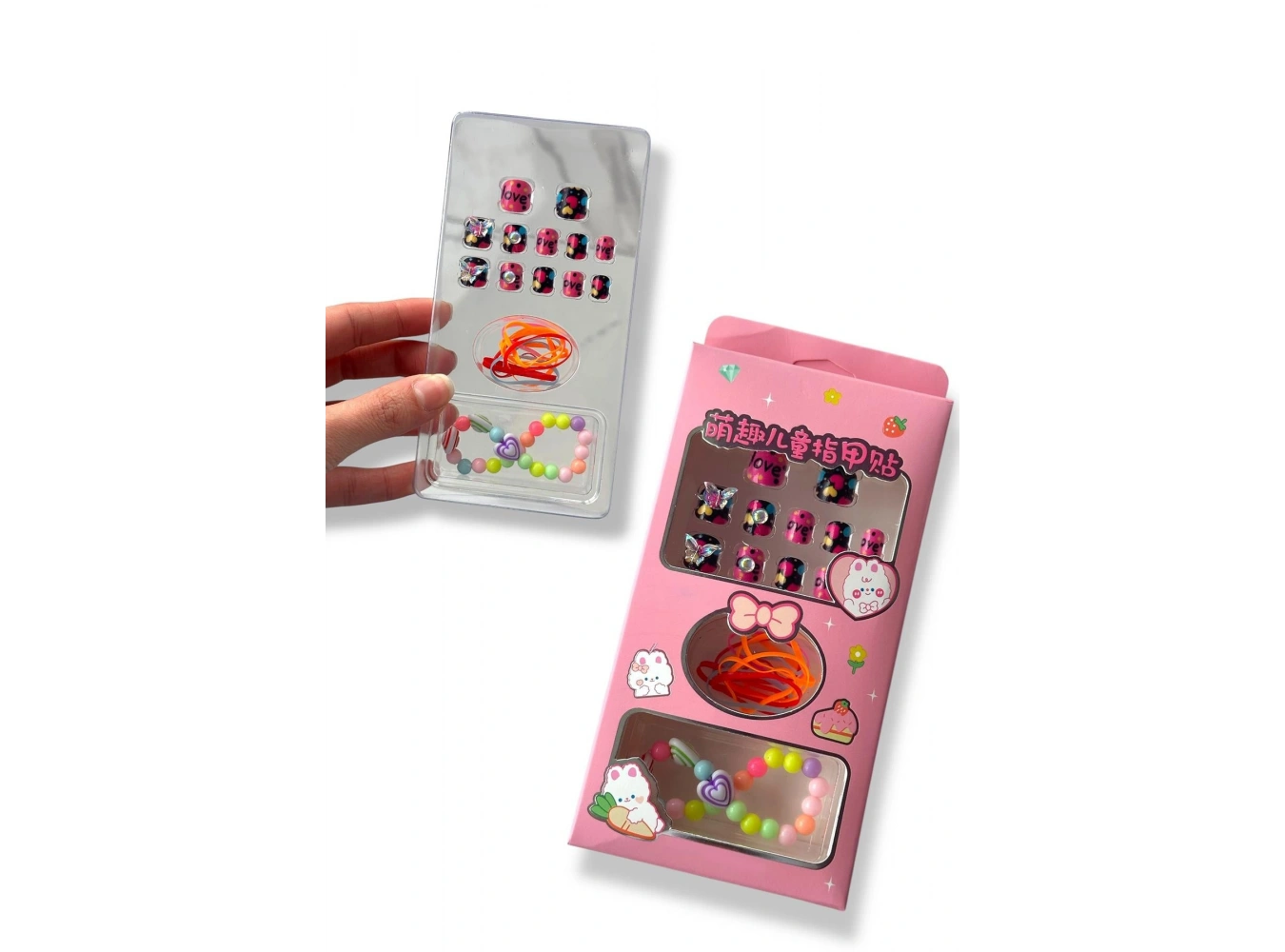 Pembe Renk Çocuk Tırnak /Bileklik /Toka/Takma Tırnak Set