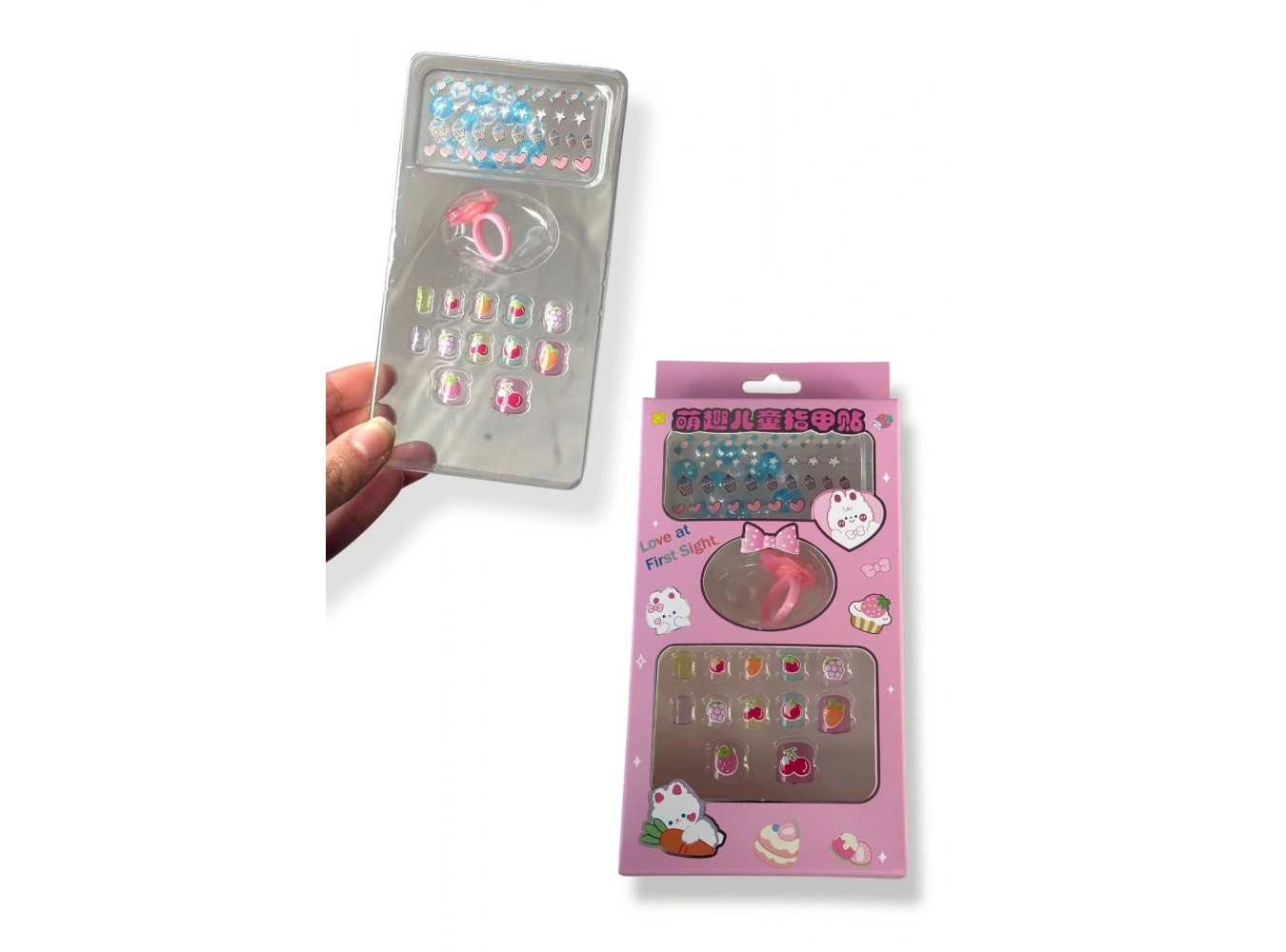 Pembe Renk Çocuk Tırnak /Bileklik /Yüzük /Sticker /Takma Tırnak Set