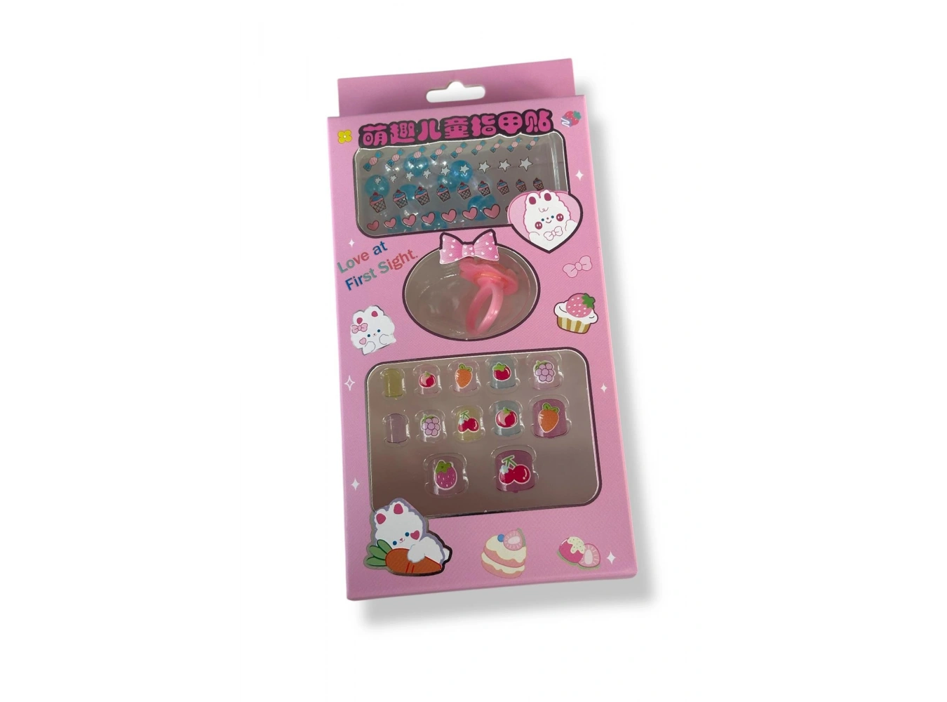 Pembe Renk Çocuk Tırnak /Bileklik /Yüzük /Sticker /Takma Tırnak Set