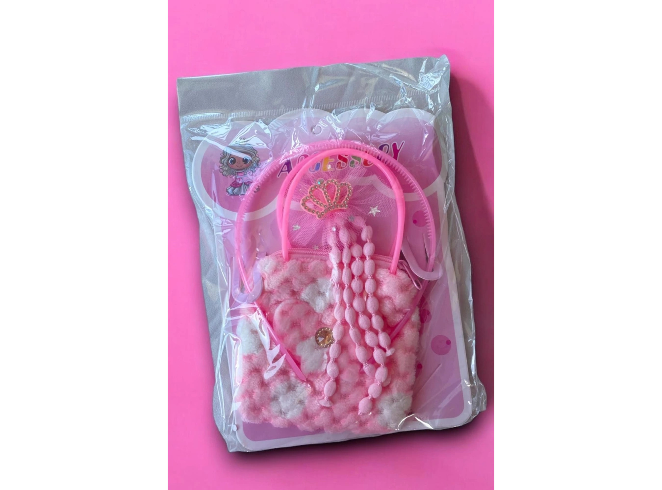 Pembe Renk Çocuk Toka Çanta Taç Set