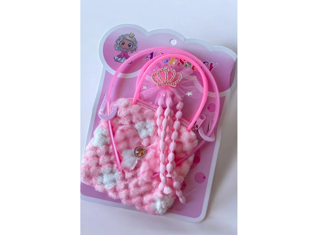 Pembe Renk Çocuk Toka Çanta Taç Set