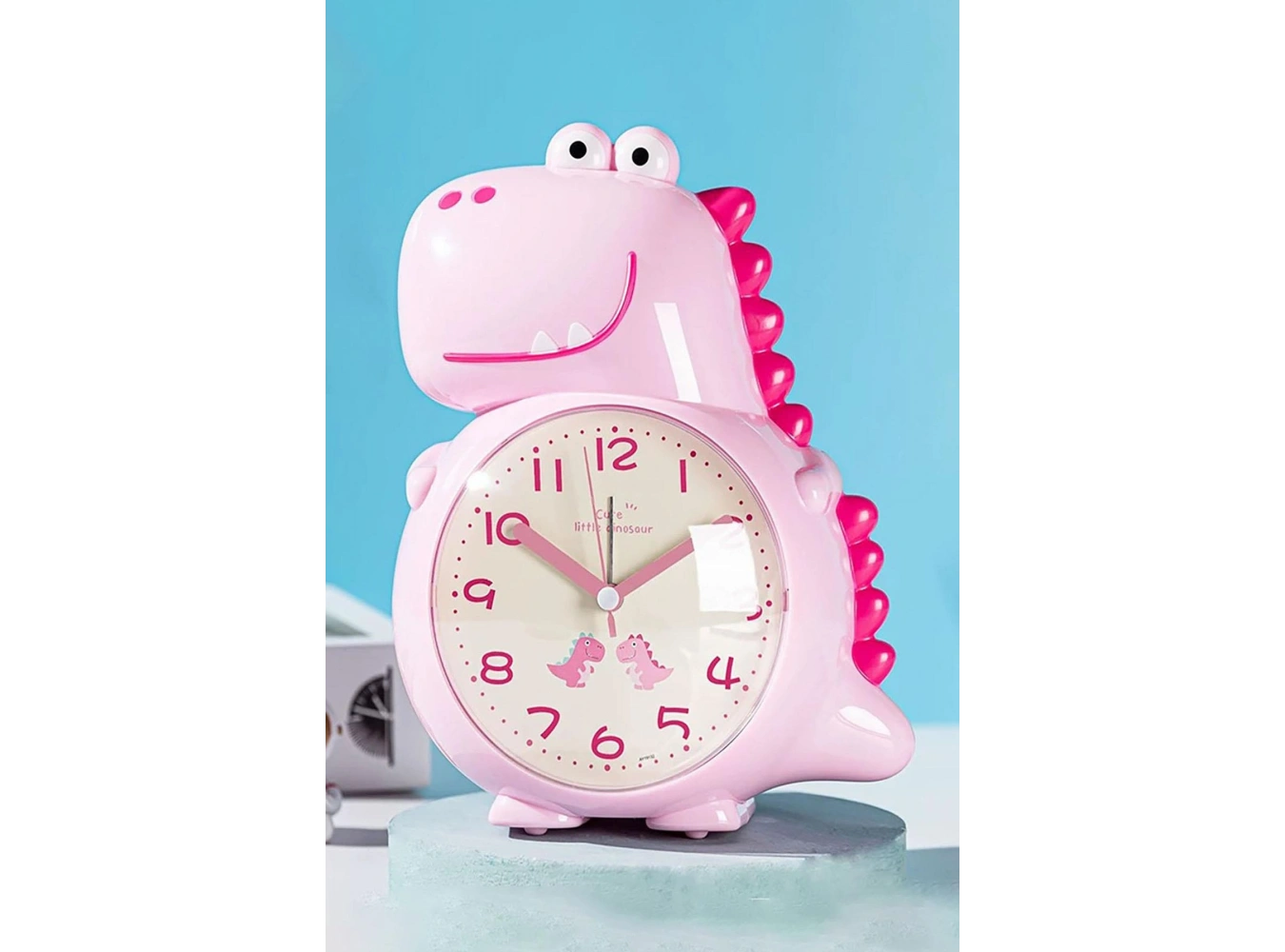 Pembe Renk Dinazor Figürlü Dekoratif Alarmlı Masa Saati