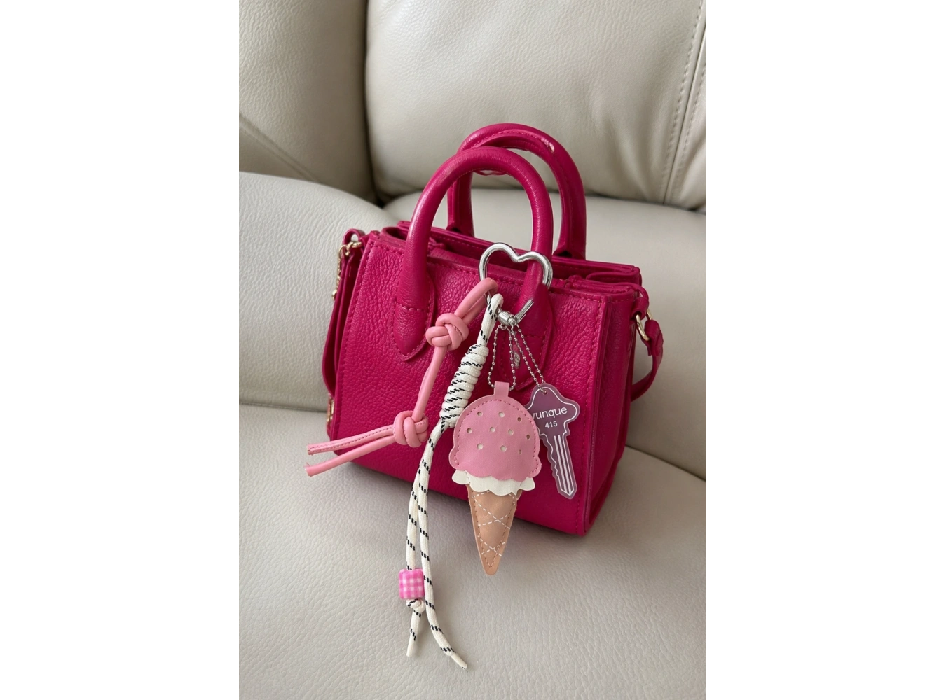 Pembe Renk Dondurma Figürlü Çanta Charm/ Anahtarlık