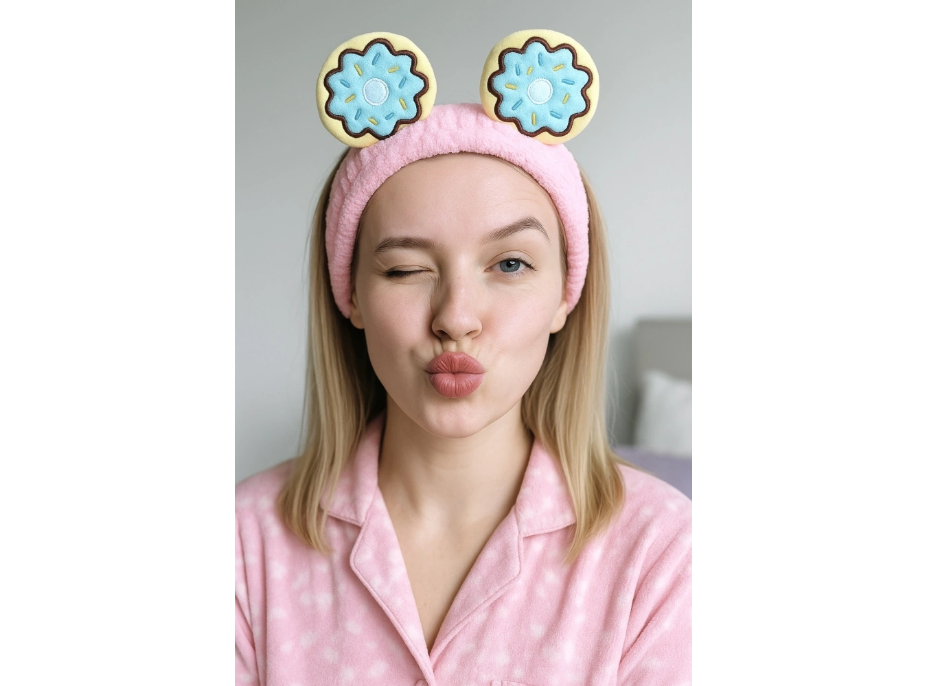 Pembe Renk Donut Figürlü Peluş Saç Bandı