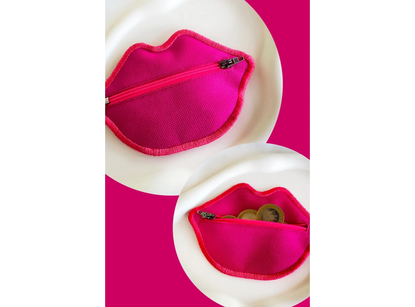 Pembe Renk Dudak Detaylı Kadın Cüzdan